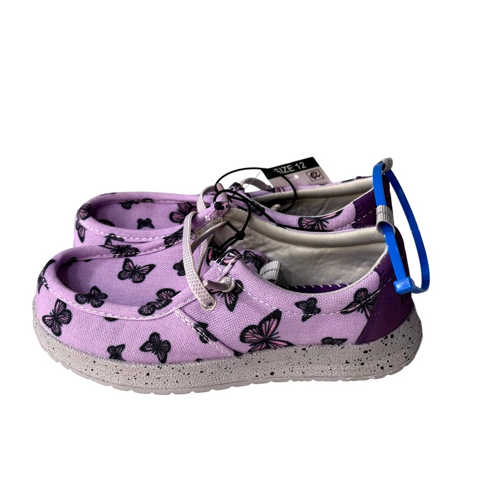 Eddie Bauer Roslyn Kids Purple Butterfly Print Moc Toe Slip On Loafers Size 12